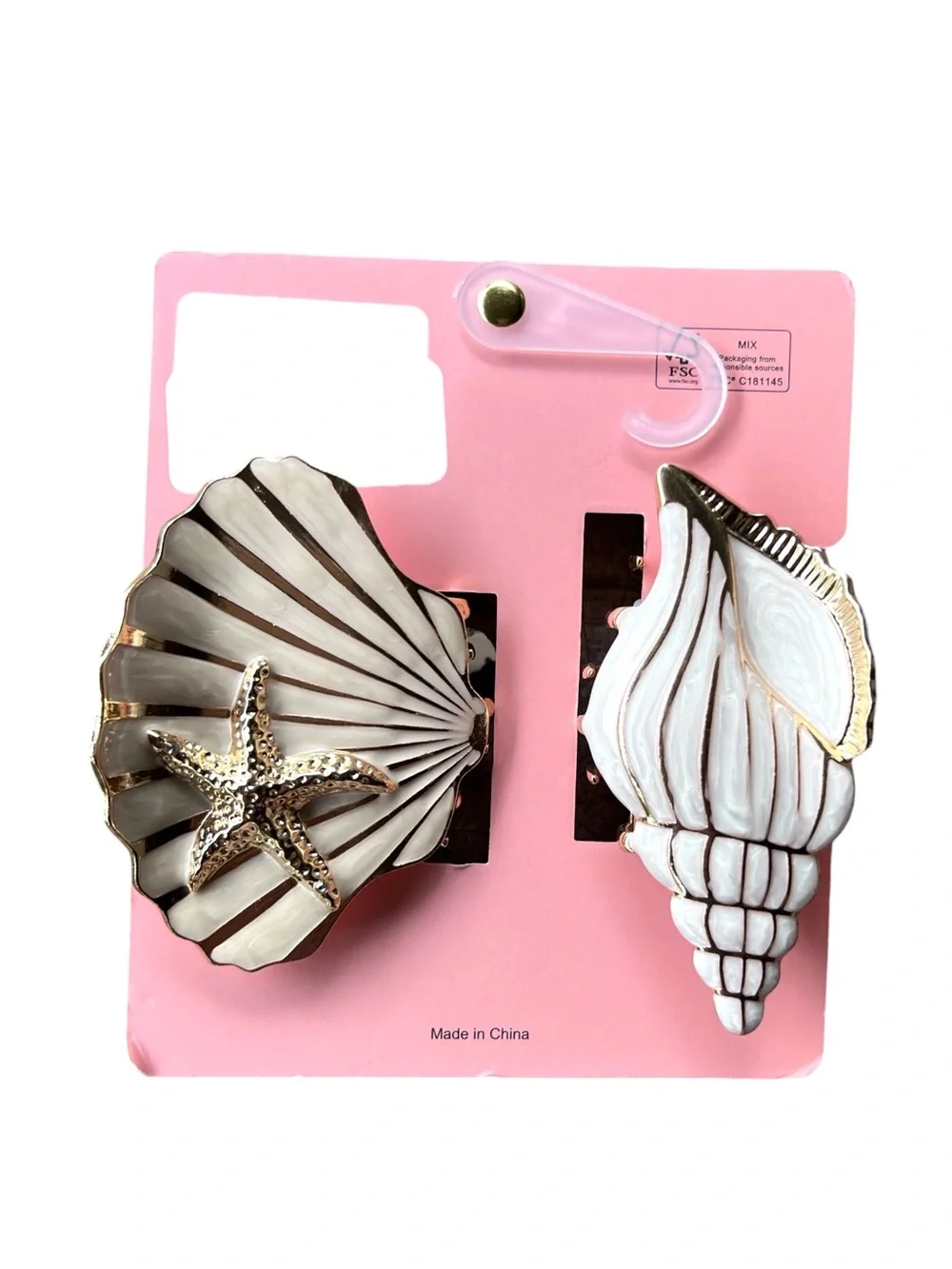 Piper K TikTok Viral Pearlized Enamel Seashells 2 Large Metal Claw Hair Clips
